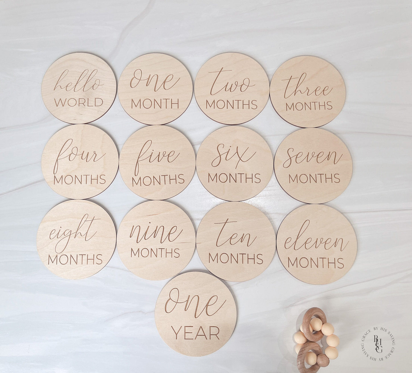 Minimalist Wooden Monthly Milestone Discs For Baby Photos