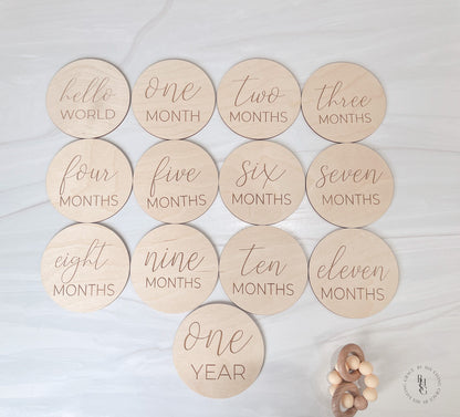 Minimalist Wooden Monthly Milestone Discs For Baby Photos