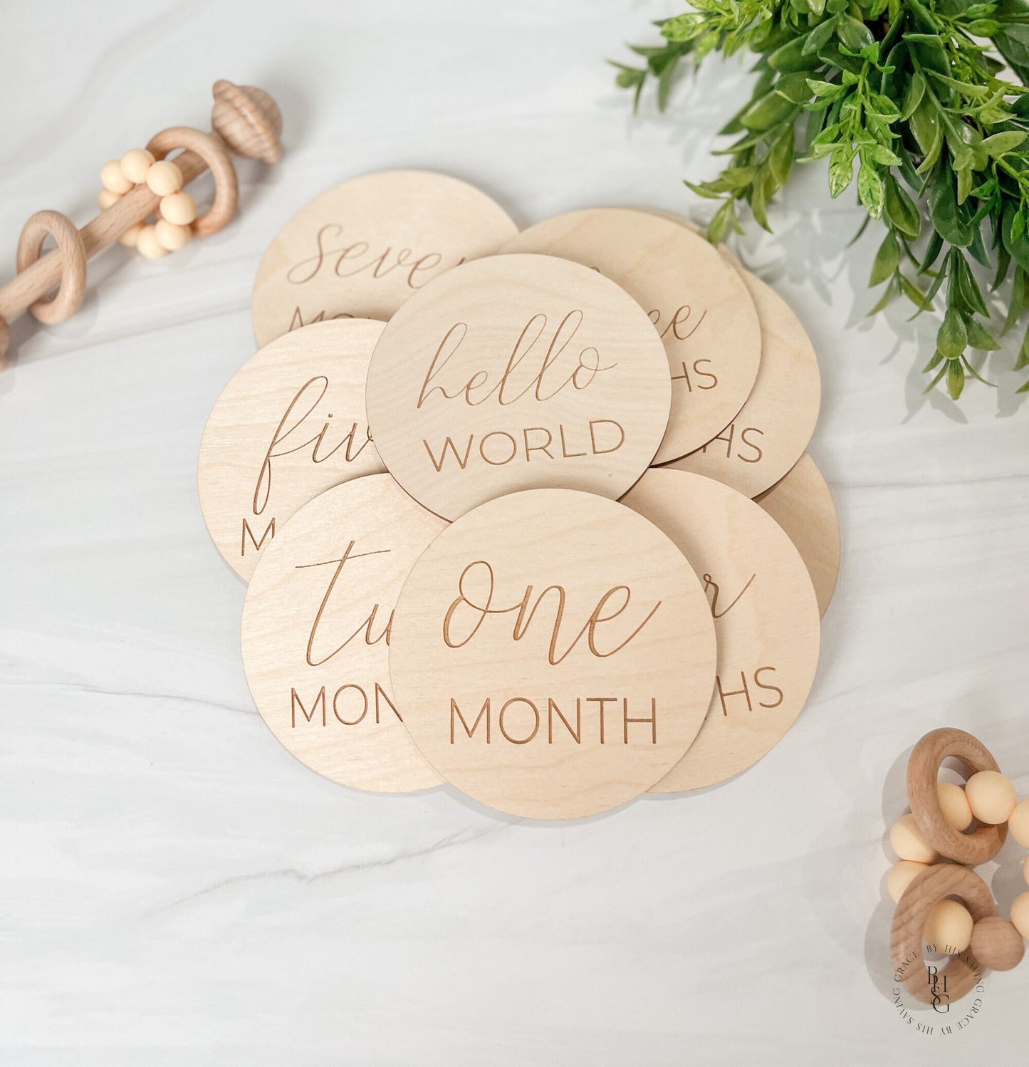 Minimalist Wooden Monthly Milestone Discs For Baby Photos