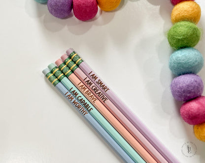 Set of Five Positive Affirmations Engraved Pencils