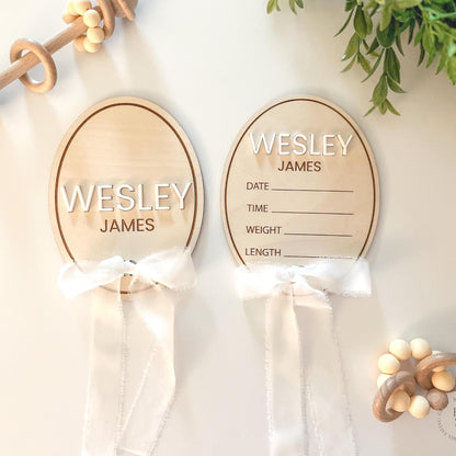 Baby Boy Announcement Signs with Ribbon