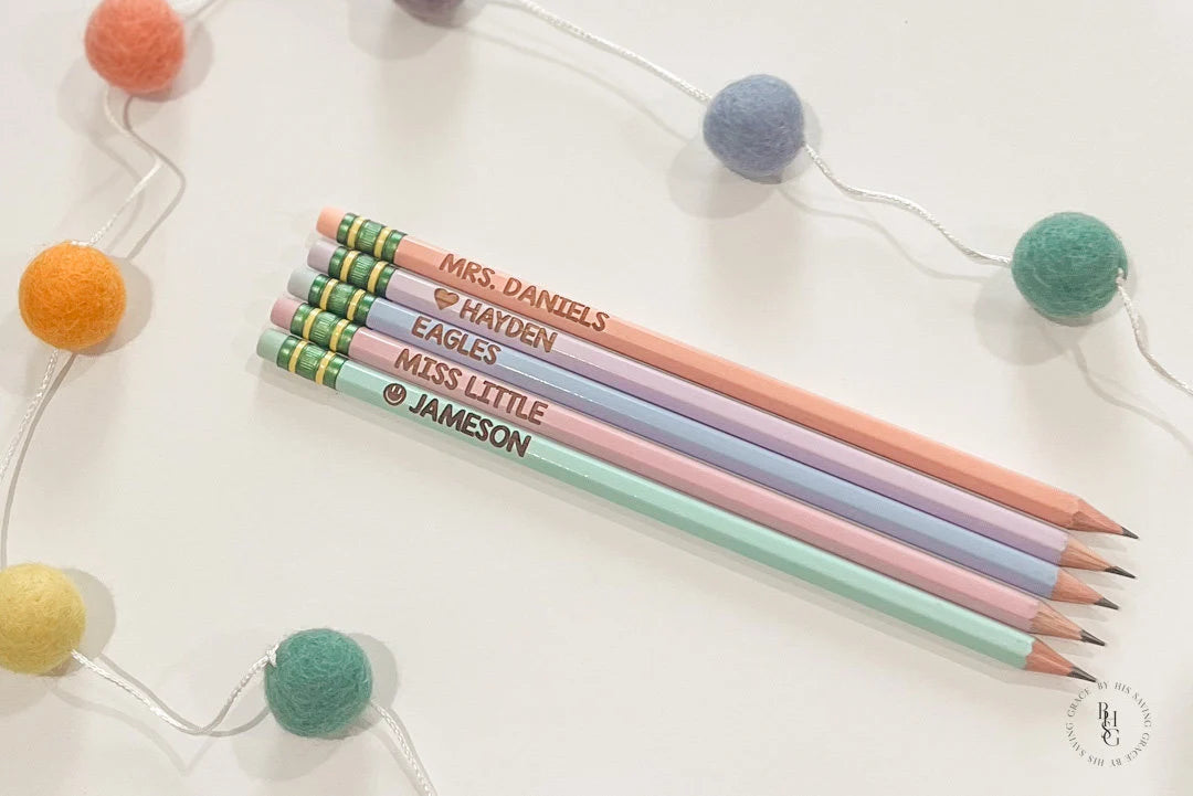 Set of Five Pencils Engraved With Name