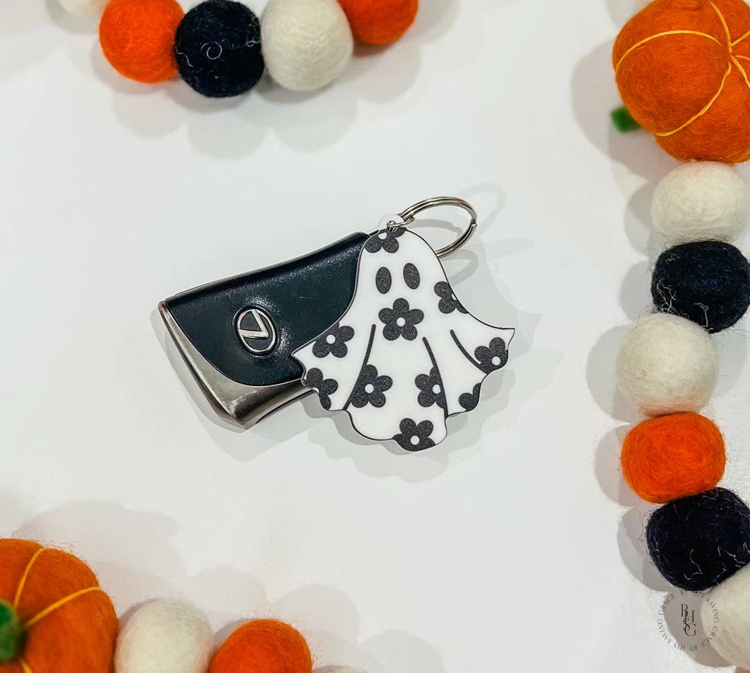 Daisy Ghost Halloween Keychain with UV Printed Design