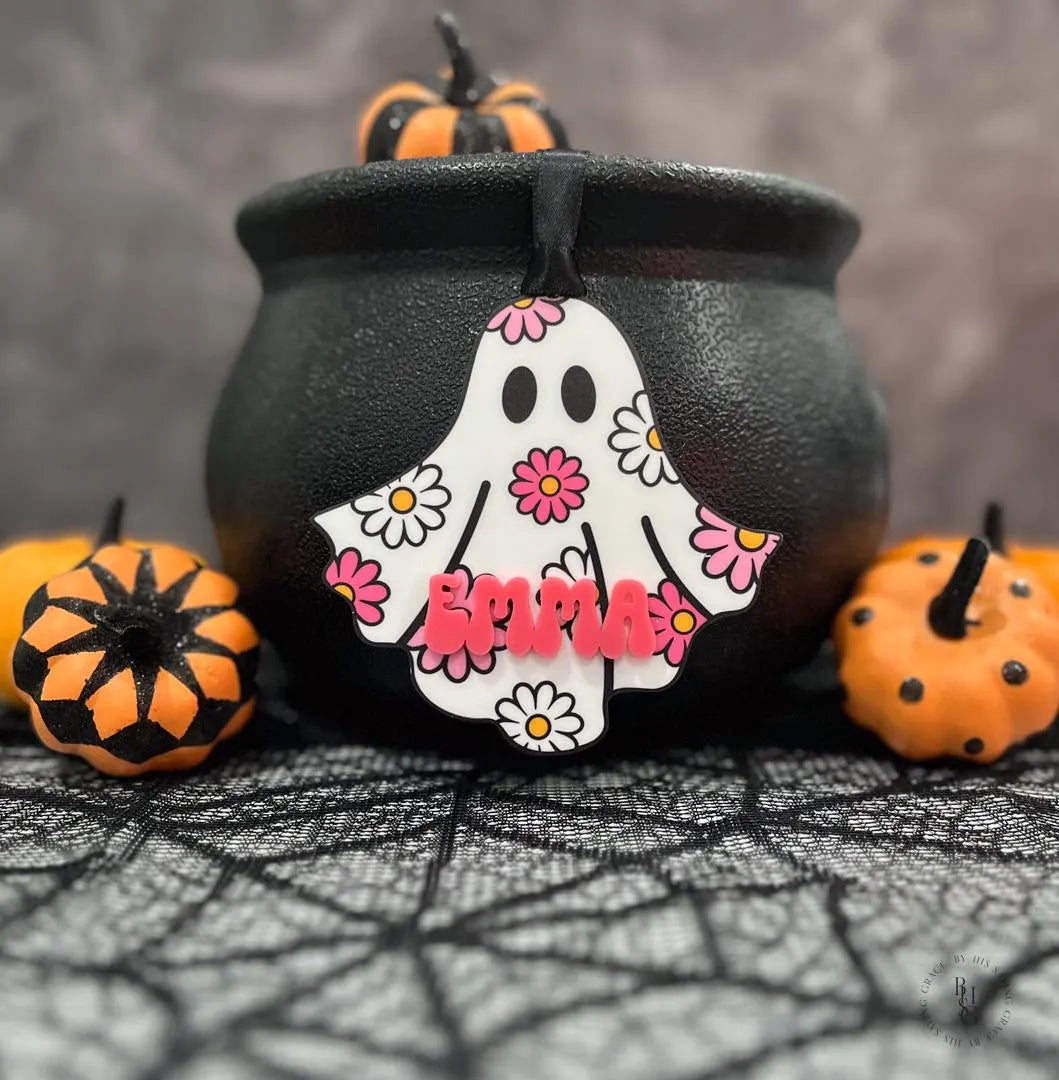 Daisy Ghost Halloween Name Tag with UV Printed Design