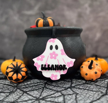 Daisy Ghost Halloween Name Tag with UV Printed Design