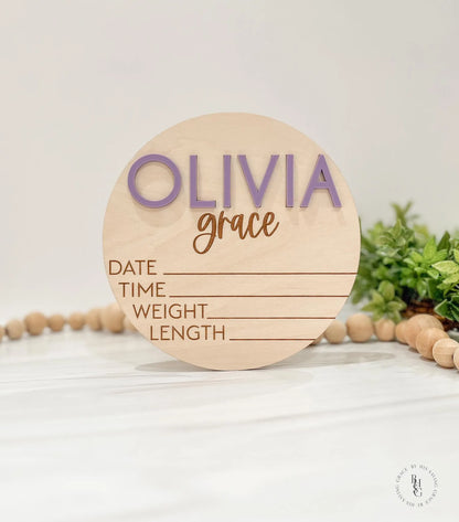 Wooden Baby Announcement Signs with Acrylic Name