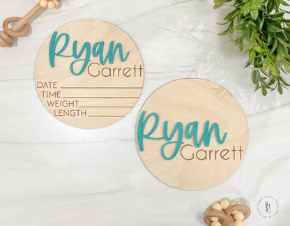 Wooden Baby Announcement Signs with Acrylic Name