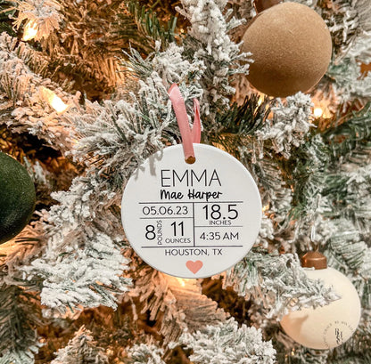 Birth Stat Ceramic Christmas Ornament For Baby