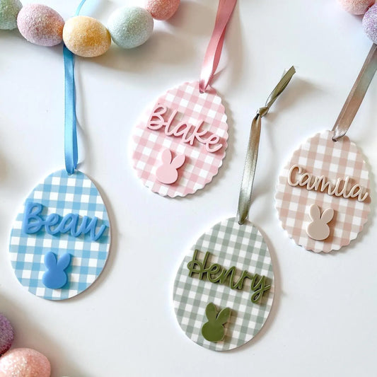 Personalized Easter Basket Tag with Plaid Pattern