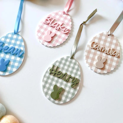 Personalized Easter Basket Tag with Plaid Pattern