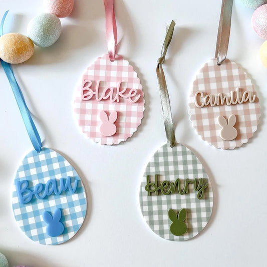 Personalized Easter Basket Tag with Plaid Pattern