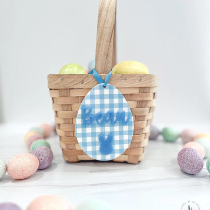 Personalized Easter Basket Tag with Plaid Pattern