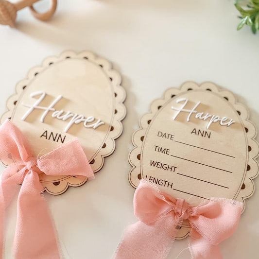 Baby Girl Announcement Signs with Ribbon