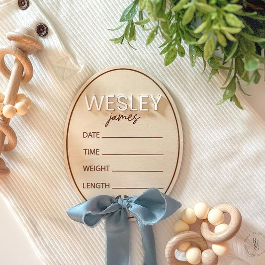 Baby Boy Announcement Signs with Ribbon