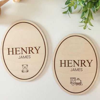 Baby Boy Announcement Sign with Bear or Train