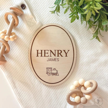 Baby Boy Announcement Sign with Bear or Train