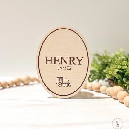 Baby Boy Announcement Sign with Bear or Train