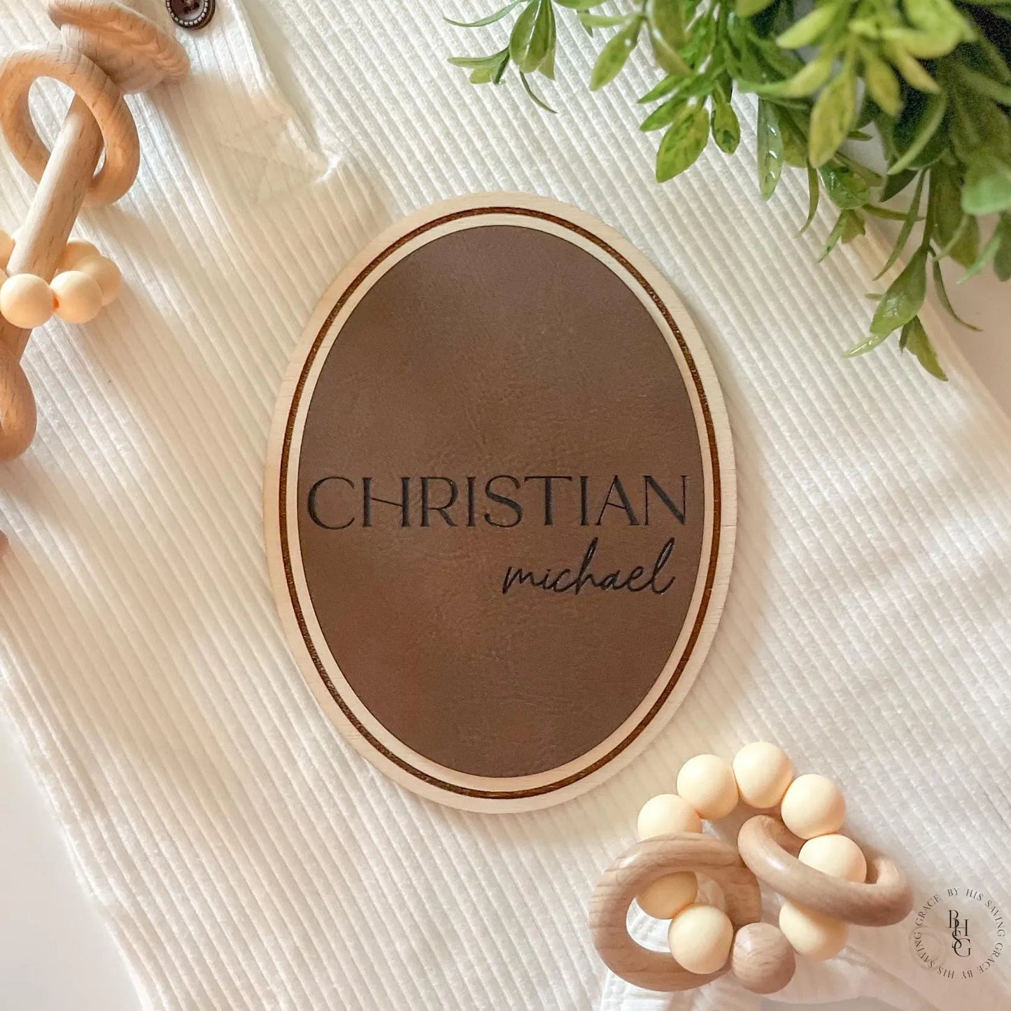 Leatherette Baby Nameplate Sign