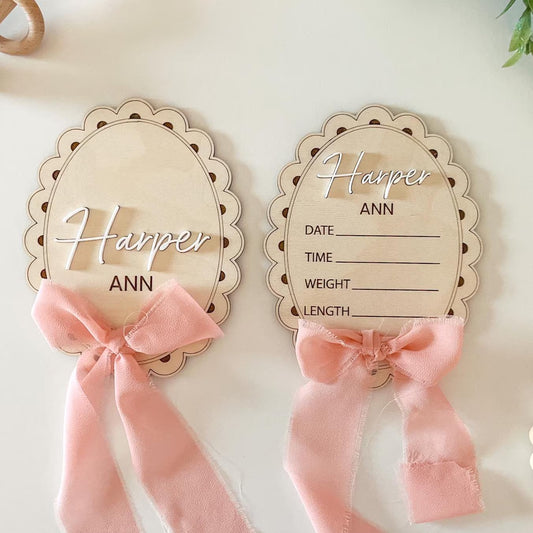 Baby Girl Announcement Signs with Ribbon