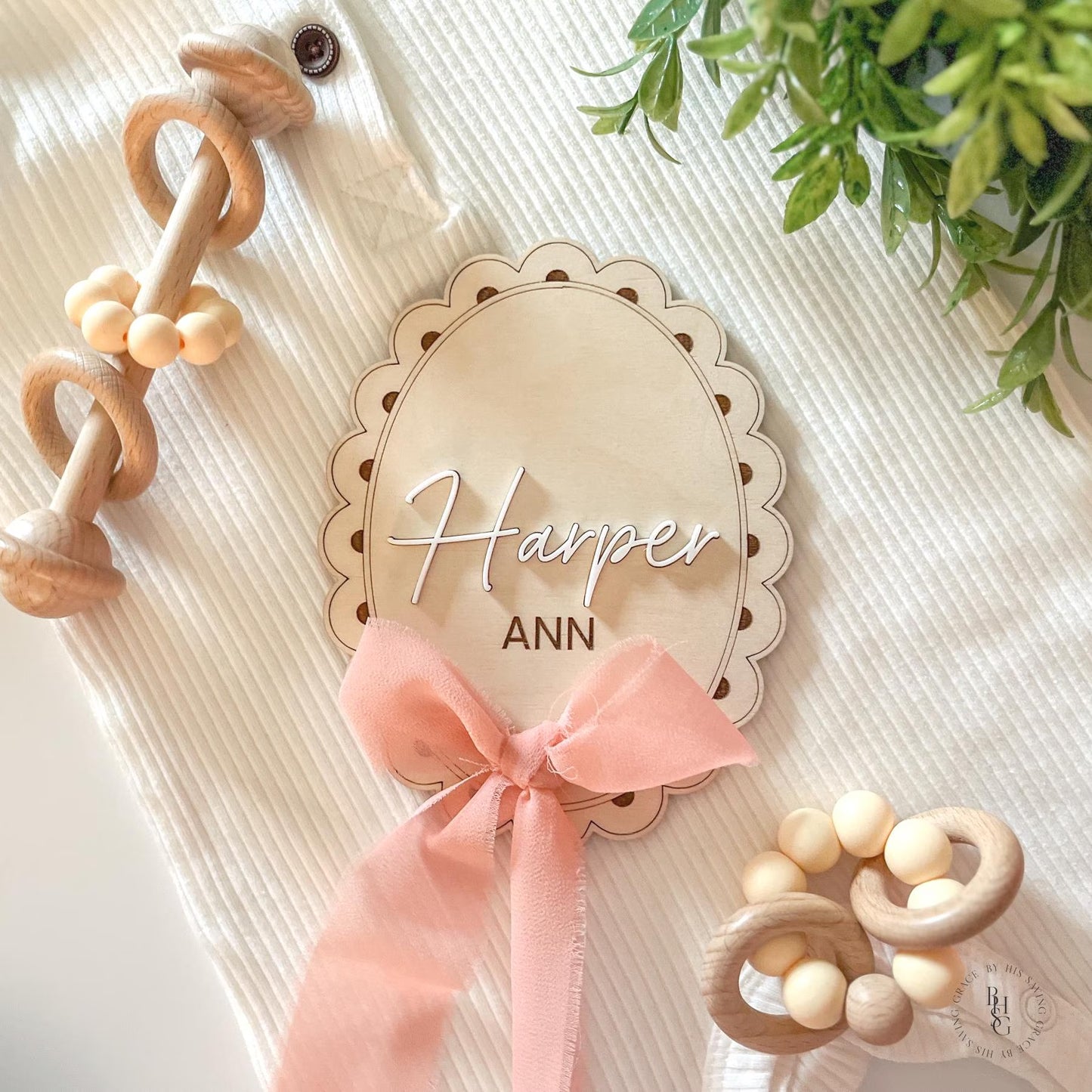 Baby Girl Announcement Signs with Ribbon