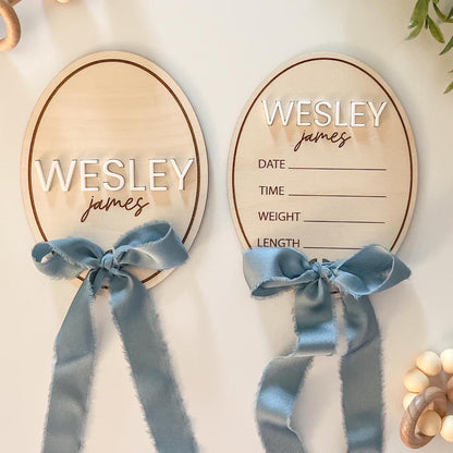 Baby Boy Announcement Signs with Ribbon
