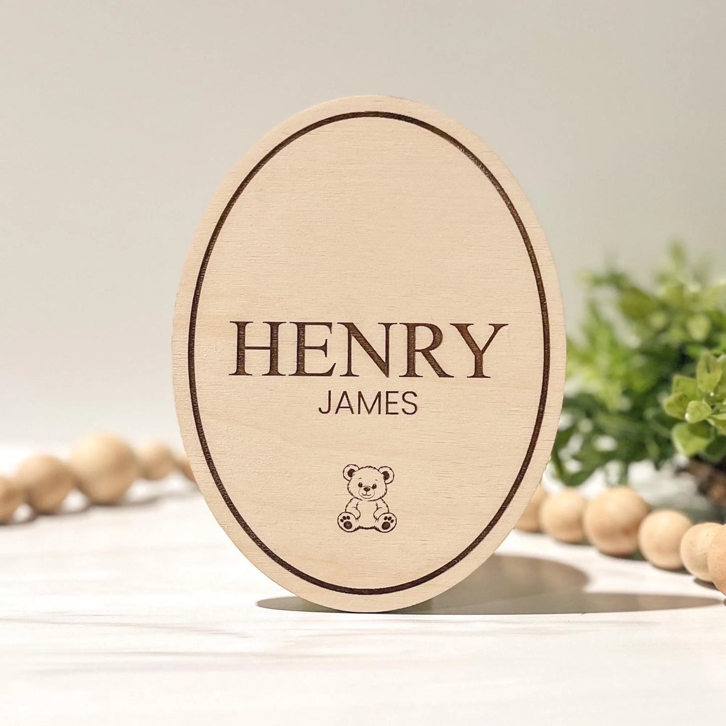 Baby Boy Announcement Sign with Bear or Train