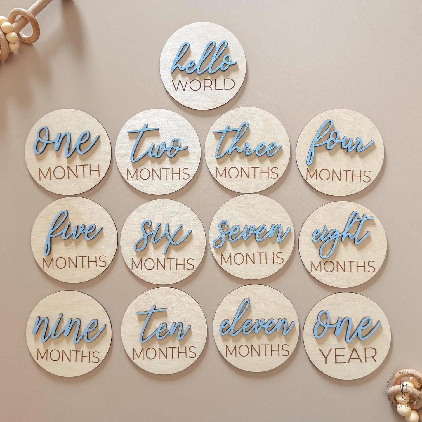 3D Monthly Milestone Markers with Light Blue Months