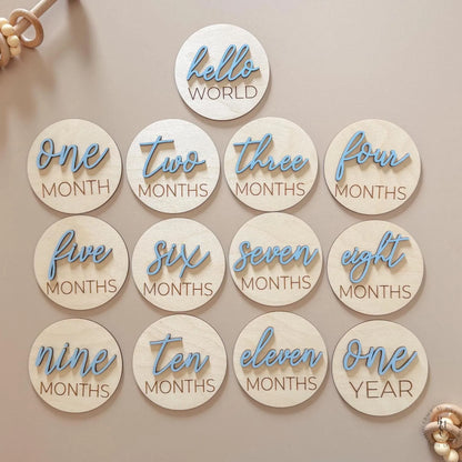 3D Monthly Milestone Markers with Light Blue Months