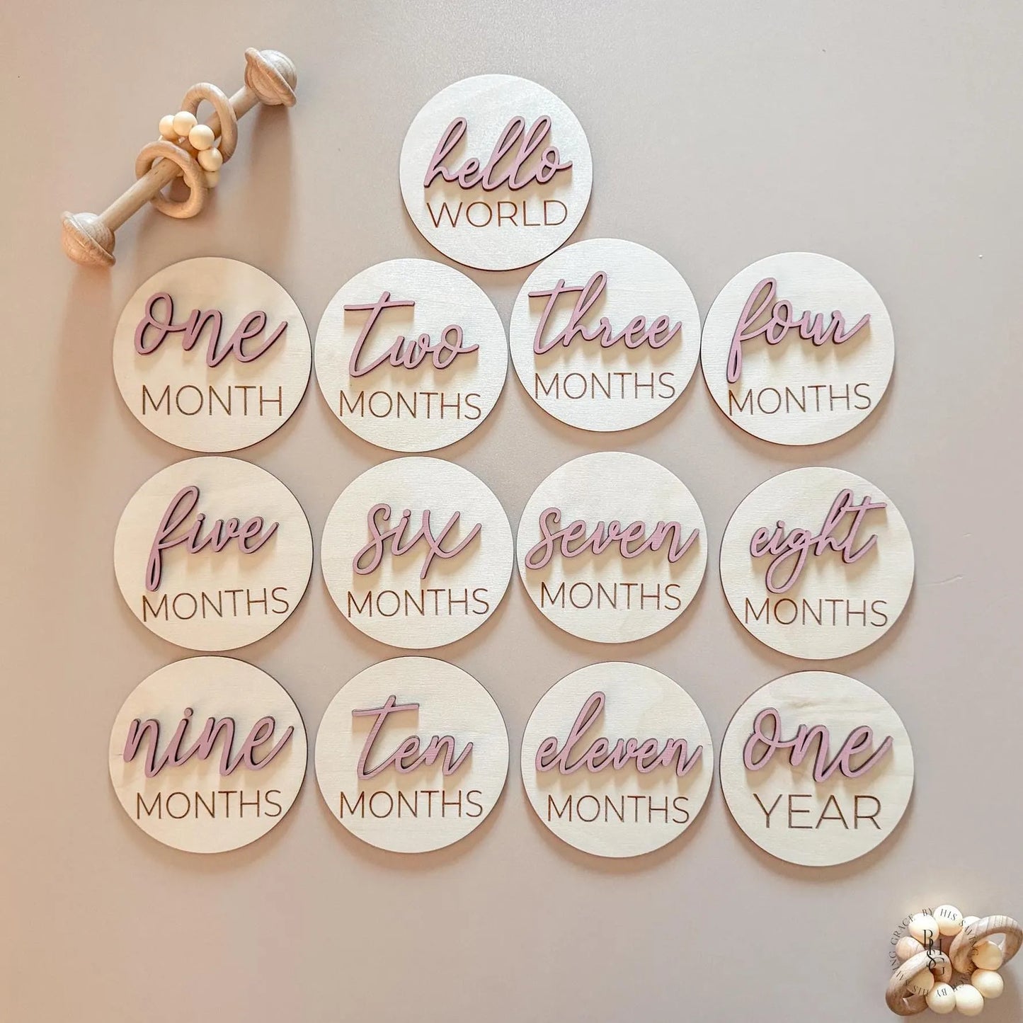 3D Monthly Milestone Markers with Vintage Rose Months