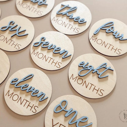 3D Monthly Milestone Markers with Light Blue Months