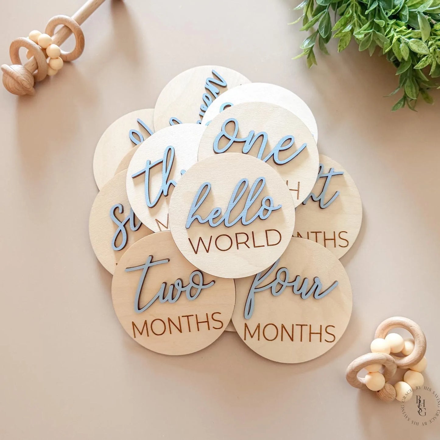 3D Monthly Milestone Markers with Light Blue Months