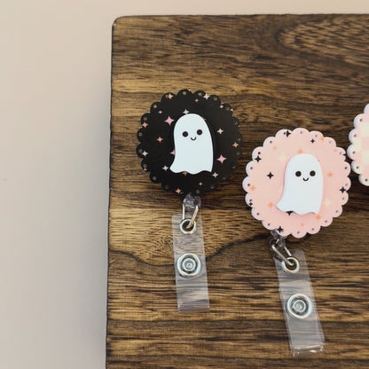 Happy Ghost or Pumpkin Halloween Badge Reel